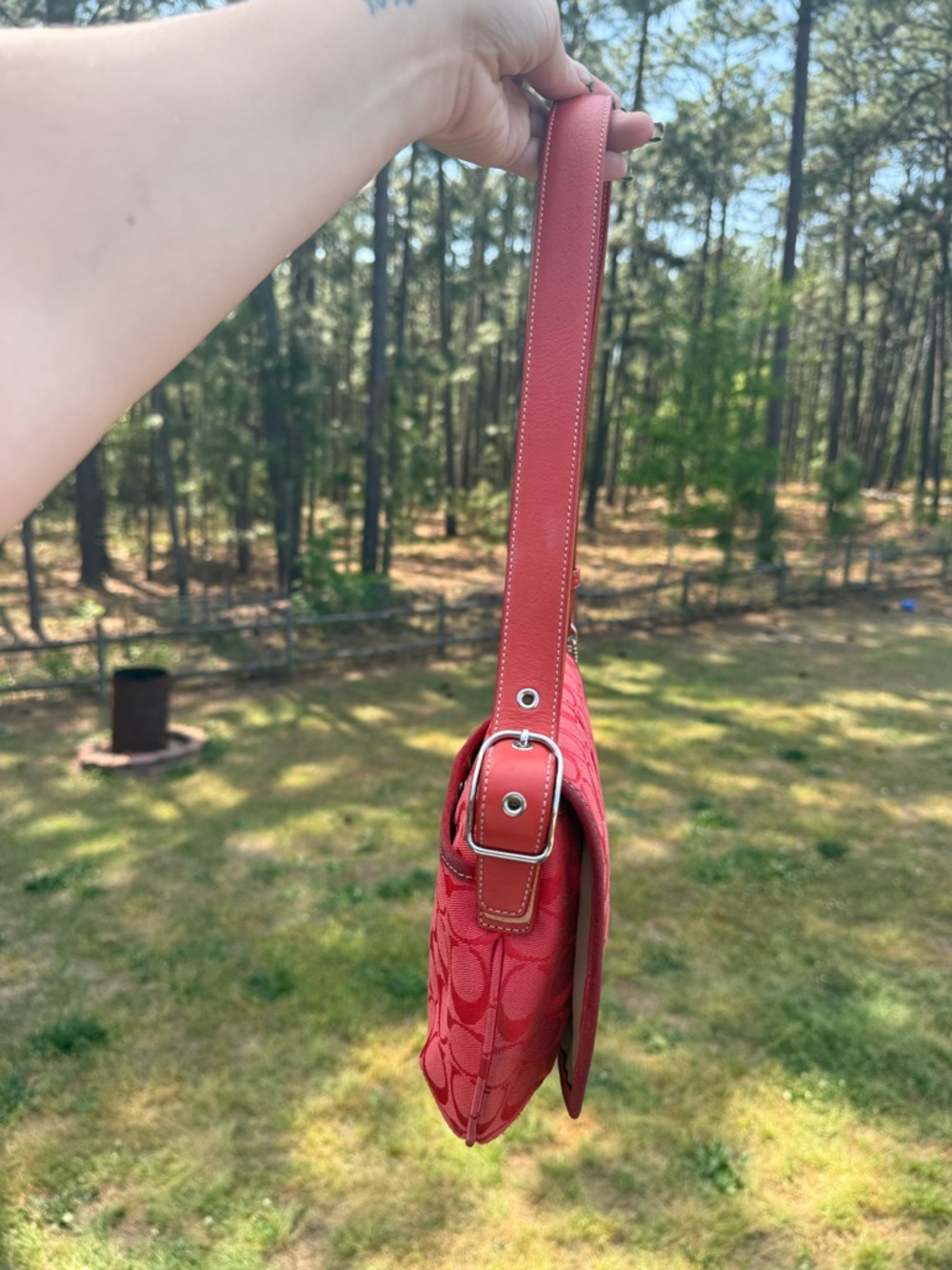 Coach Red Signature Jacquard Saddle Shoulder Bag - Picture 2 of 7